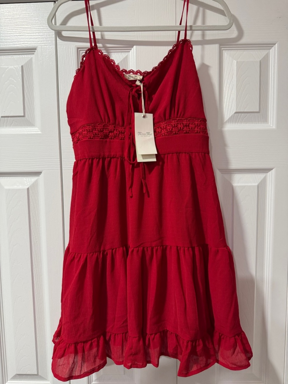 Miss Me Red Spaghetti Strap Tiered Dress